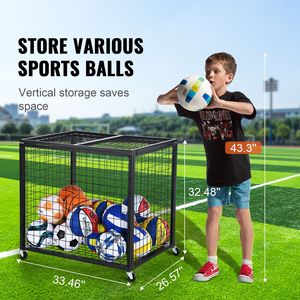 Chariot de rangement à double couvercle pour ballons de sport, en acier, pour intérieur et extérieur, organisateur de cage à basketball, support pour équipement sportif - Product Image 1
