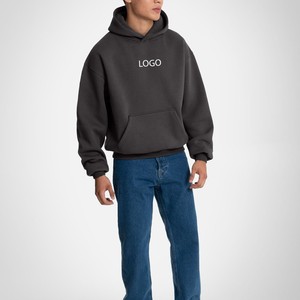 Sweat-shirts à capuche en molleton de coton gris 450 GSM pour hommes, coupe ample, grande taille, style Y2K, streetwear, logo personnalisé, production en gros de haute qualité - Product Image 5
