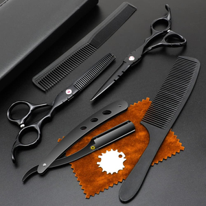 Kit de barbier professionnel en acier inoxydable, ensemble de coupe de cheveux avec ciseaux, rasoir, peigne et accessoires de coiffure pour la coiffure - Product Image 4