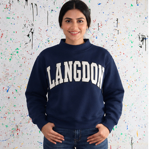 Langdon Women's White Custom Embroidered Mock Neck <b>Sweater</b> Sorority Fraternity Greek Organization College University Campus - Product Image 3