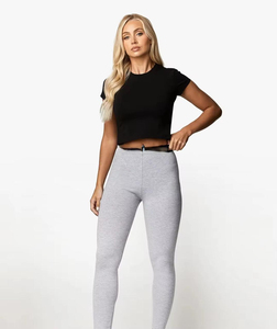 Leggings de yoga taille haute gris uni sans couture avec taille élastique pour la gym - Product Image 1