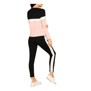 Conjunto de pantalones deportivos y top de manga larga con bloques de color para mujer, conjunto informal de dos piezas para estar en casa, atuendo diario - Product Image 5