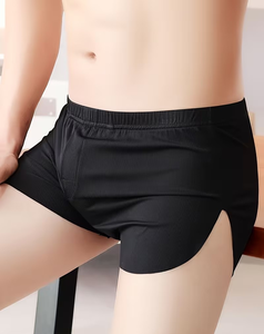 Men Black Knitted Boxer Shorts Solid Color Casual Sleep Bottoms All Seasons Wear - Product Image 1