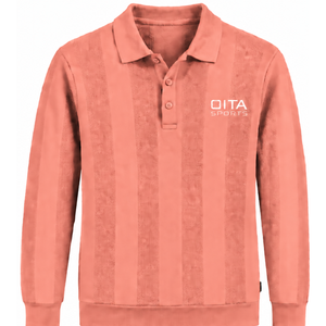 Pull Polo Tricoté Rose Corail pour Homme à Manches Longues, Motif Rayures Verticales Texturées, Col et Poignets Côtelés, Chemise Décontractée Tendance de Qualité Supérieure - Product Image 1