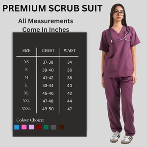 Conjunto de uniforme médico morado para mujer, top con cuello en V y pantalones de algodón y poliéster, uniformes de hospital para enfermeras y médicos - Product Image 6