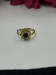 Vintage Flower Black Onyx <b>Cocktail</b> <b>Ring</b> 18K <b>Gold</b> Plated Brass Women's Statement Jewelry Party Floral Design - Product Image 2