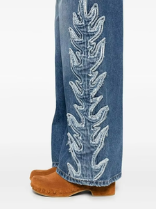 Wholesale Medium Wash Wide Leg Women's Jeans With Side Embroidery Casual Loose Denim Jeans Women 100% Cotton Fashion - Product Image 3