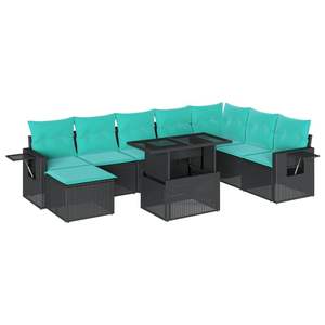 Conjunto de Sofá de Jardín de Ratán Sintético Negro con Cojines, 9 Piezas, Muebles de Exterior de Diseño Contemporáneo para Asientos de Jardín - Product Image 2