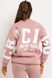 Sudadera con capucha de forro polar extragrande rosa para mujer con logo personalizado, estilo Chicago, para invierno, conjunto de dos piezas para gimnasio y entrenamiento, venta al por mayor - Product Image 6