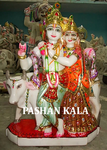 Polished White Marble Krishna Radha <b>Statue</b> - Product Image 5