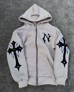 <b>White</b> Gothic <b>Zip</b> <b>Up</b> Hoodie Tracksuit Set | Black Cross Streetwear Sweatsuit | Custom OEM Private Label Fashion Manufacturer - Product Image 2