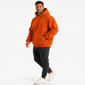 <b>Men's</b> <b>Orange</b> 100% Cotton Crew Neck Pullover <b>Sweatshirt</b> Oversized Knitted Solid Color Casual Winter Digital Printing Embroidered - Product Image 2