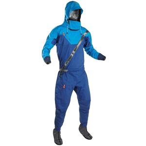 Blue Waterproof Breathable Polyester <b>Work</b> Coverall with Hood and <b>Black</b> Trim for Unisex Use - Product Image 1