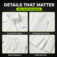 Survêtement blanc personnalisé OEM à marque privée, respirant, avec fentes latérales, fermeture métallique, col montant, pantalon de jogging, fabricant designer