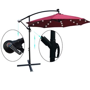 Ombrellone da Esterno a LED Solare da 3 Metri, Impermeabile, 8 Stecche, con Manovella e Base a Croce, per Patio e Giardino - Product Image 6