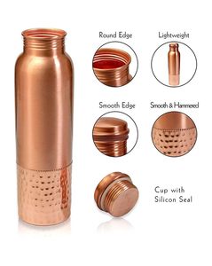 <b>Copper</b> Water Bottle 1 Ltr Hammered Round Leak Proof Eco Friendly Drinkware for Home Office Outdoor Travel - Product Image 2