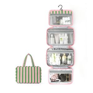 Borsa da Toilette Impermeabile Pieghevole Organizzatore per Trucchi e Prodotti Skincare Multi-Scomparto Verde Rosa - Product Image 1