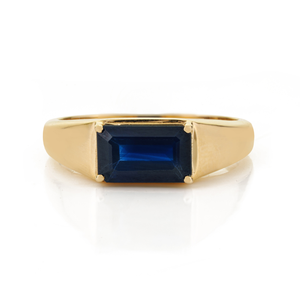 Premium Quality 6x9 mm Octagon Cut <b>Blue</b> Sapphire Signet <b>Ring</b> For Unisex Real K14 Yellow Gold New Style Trending Jewelry Supplier - Product Image 1