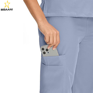 ชุดสครับสำหรับผู้หญิง ชุดยูนิฟอร์มทางการแพทย์ - เสื้อคอวีและกางเกงขายาวทรงตรงพร้อมกระเป๋า 9 ช่อง ชุดทำงานแบบยูนิเซ็กซ์ - Product Image 5