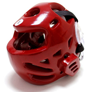 Protège-tête de boxe Econex Sports en cuir PU rouge avec fermeture à boucle, visière transparente et 7 aérations pour adultes, usage universel unisexe - Product Image 4