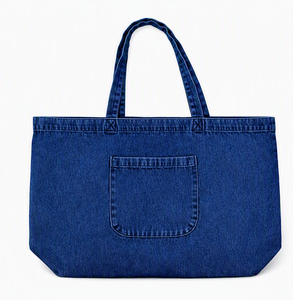 Sac fourre-tout pliable en jean 100 % coton vert, réutilisable, avec poche avant, pour le quotidien, les voyages et les courses au supermarché - Product Image 5