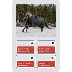 Manta de Invierno para Caballo de Alta Calidad, 1200D, Gruesa y Resistente |   Manta Impermeable para Exteriores con Cubrecuello |   Funda para Caballo de Exterior de 69 Pulgadas - Product Image 5