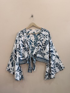 Retro Style Handmade Silk Women's Crop <b>Top</b> All Seasons Blouse Bell <b>Sleeves</b> Eco-Friendly Breathable - Product Image 1