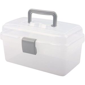 Contenedor de Almacenamiento de Plástico Transparente Gris con Asa y Cierre, Caja Multiusos - Product Image 1