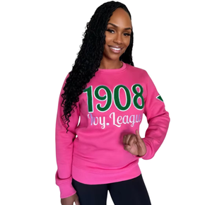 Sudadera Unisex de Invierno de Felpa para la Liga Ivy, Color Rosa, Suave, de Algodón Premium, con Bordado de Hermandad Griega, Cuello Redondo - Product Image 1