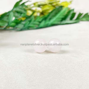 Pendientes de tuerca de piedras preciosas de ópalo Rosa redondo de 8mm, Plata de Ley 925 con chapado en oro, joyería de moda para mujer, venta al por mayor - Product Image 6