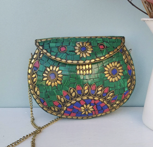 Handmade Mosaic Metal Mother of <b>Pearl</b> <b>Clutch</b> Bag Handmade Blue Stone Antique Ethnic <b>Clutch</b> from India - Product Image 5