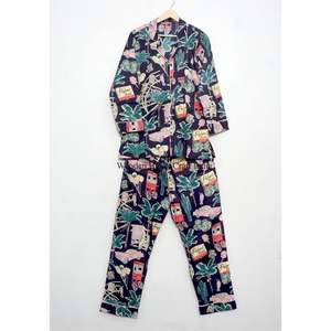 Conjunto de Pijama de Algodón Hecho a Mano, Hermoso, Estético y Único, Estampado, Ligero, Transpirable, 100% Algodón para Mujer, Pijamas de Verano para el Hogar - Product Image 4