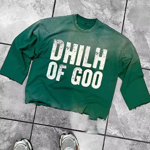 OEM O Neck <b>Drop</b> Shoulder Custom Print 200 Gsm Boxy Fit Cut Edge <b>Acid</b> Sun Faded Vintage Cropped T Shirt for Men Cotton T-shirt - Product Image 1