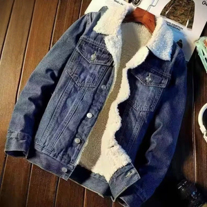 Winter Bomber Jacket Casual Warm <b>Denim</b> <b>Coat</b> Stand Windproof Hooded Vintage <b>Denim</b> Jacket Front 100% Cotton Black Blue - Product Image 5