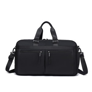 Unisex Nylon Gym Duffle Bag With Adjustable Strap Large Capacity Zipper Closure Solid Black Casual Fitness Bag - Product Image 1