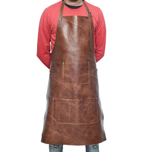 HARAZ INTERNATIONAL Tablier de travail unisexe en cuir véritable, taille réglable, plusieurs poches, résistant à l'abrasion, détection des aiguilles - Product Image 1