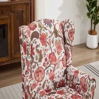 Moderner Akzentstuhl mit Blumenmuster, Retro-Holzbeinen, Bequemer Gepolsterter Sessel, Einzelsofa für Wohnzimmer und Schlafzimmer