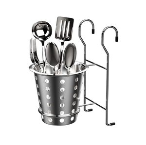 Stainless Steel Spoon Holder Container <b>For</b> Kitchen Use Cylindrical <b>Standing</b> Type Chopstick Holder Draining Cutlery Spoon Holder - Product Image 4
