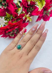 Natural Malachite Oval 925 Silver Plated Handmade Green Gemstone Trendy Daily Wear Vintage <b>Statement</b> <b>Ring</b> Unisex - Product Image 3