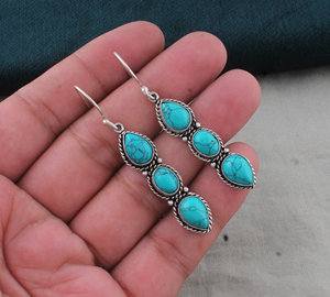 Boucles d'oreilles pendantes en argent sterling 925 avec serti clos en jade violet, 3 pierres en forme de goutte, bijoux de luxe unisexe pour femmes, vente en gros - Product Image 4