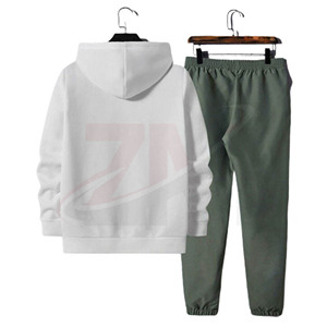 Conjunto de chándal de felpa 100% algodón, sudadera blanca, pantalones verdes, con cuentas, nueva tendencia, corte holgado, color sólido, impresión de logotipo personalizada - Product Image 2