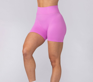 Shorts de compression roses unis à taille haute pour femmes, respirants, tricotés, coupe sportive, taille normale, taille élastique - Product Image 2