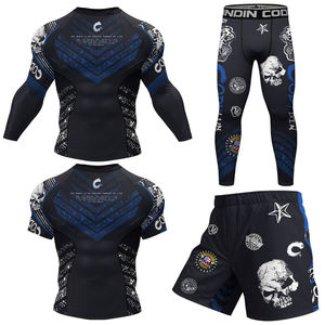 Custom Men's Full Sleeve Rash Guard Black Blue <b>Skull</b> Print Spandex Polyester Quick Dry Seamless Fusing Kit UPF50+ Breathable - Product Image 1