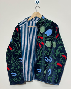 Reversible Velvet Embroidered <b>Jacket</b> With Floral <b>Pattern</b> Mandarin Collar Full Sleeve Autumn Wear Women's <b>Jackets</b> - Product Image 3