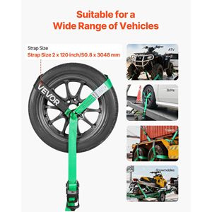 Kit di Ancoraggio per Ruote Resistente da 4500 kg con Cinghie a Cricchetto per Auto e Rimorchi, Stile Pneumatico, con Elevata Forza di Ritenuta - Product Image 4