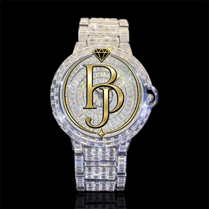 Montre de luxe Eclipse 42 mm à quartz Shanghai, boîtier rond en acier inoxydable entièrement serti de verre 10 mm, bracelet 20 mm, date automatique, étanche 3 ATM - Product Image 1