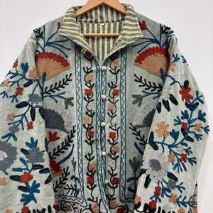 Exclusive Hand Embroidered Suzani Jacket Cotton Suzani Jacket TNT Fabric Bohemian Women SuzaniCoat Embroidered Suzani JacketSALT - Product Image 5