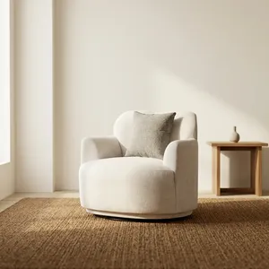 Fauteuil moderne en bouclette avec dossier rembourré, accoudoirs rembourrés, pieds en bois, pivotant, une place, canapé minimaliste pour salon - Product Image 2