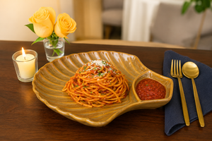 Modern Ribbed <b>Ceramic</b> Pasta <b>Plate</b> with Built-In Sauce Compartment – Elegant Serving Dish for Spaghetti, Pasta & Gourmet Meals - Product Image 4