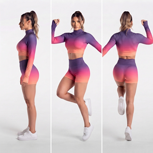 Women Long Sleeve <b>Crop</b> <b>Top</b> Printed Yoga <b>Shorts</b> Fitness Wear 2 Piece Set Ladies Workout Wear Printed <b>Top</b> 2 Piece <b>Shorts</b> Set - Product Image 5
